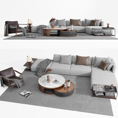 现代布艺转角沙发su模型