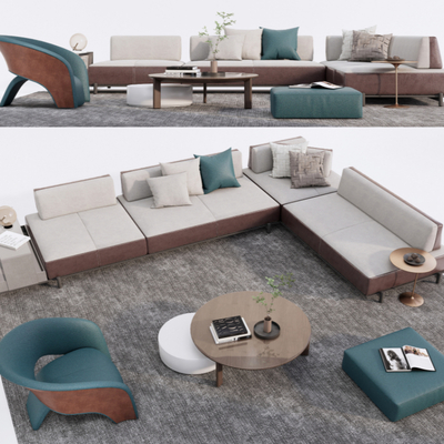 现代布艺转角沙发su模型
