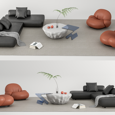 现代沙发茶几组合su模型