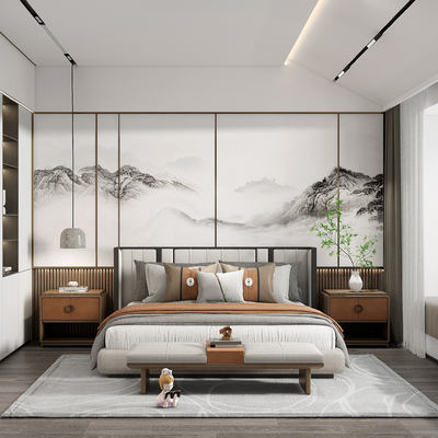 新中式卧室su模型