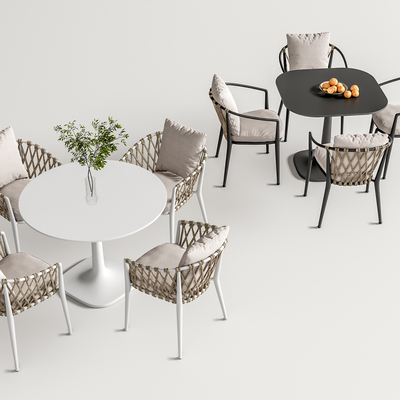 现代藤编户外桌椅su模型