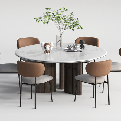 现代圆桌餐桌椅su模型