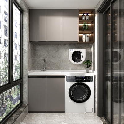  现代阳台洗衣房su模型 