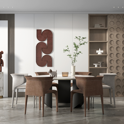 现代大理石餐桌椅su模型