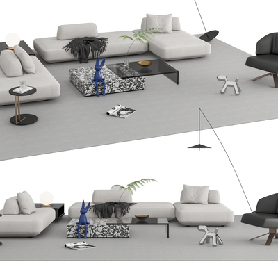 现代沙发茶几组合su模型