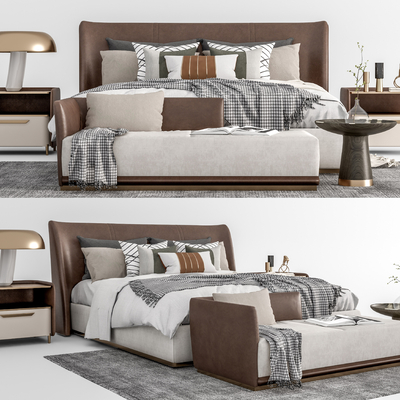 现代布艺双人床su模型