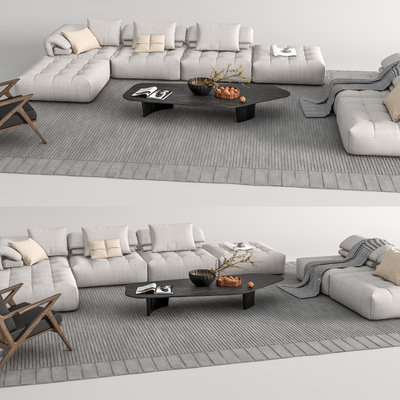 现代布艺组合沙发su模型