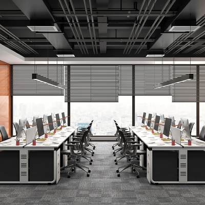 现代敞开式办公室su模型