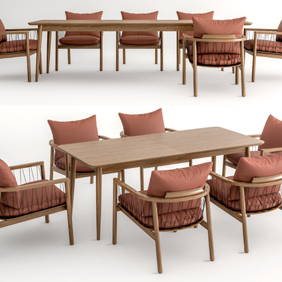 侘寂原木餐桌椅su模型