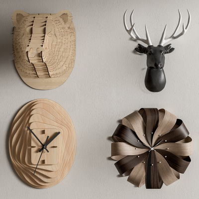  自然风墙饰挂件 钟表 挂钟su模型 