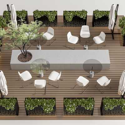  现代商业外摆户外桌椅su模型 