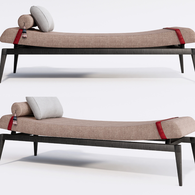  新中式布艺床尾凳脚踏su模型 