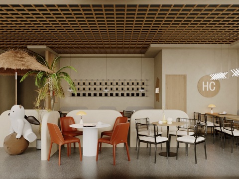  侘寂咖啡店 咖啡卡座区su模型 