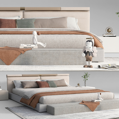 现代布艺双人床su模型