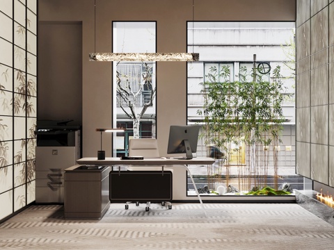  新中式董事长办公室su模型 