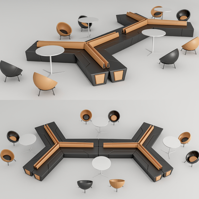 现代卡座沙发 异型沙发su模型