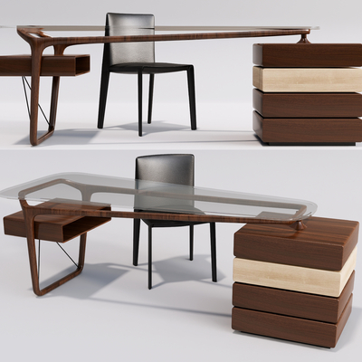 现代实木书桌椅su模型