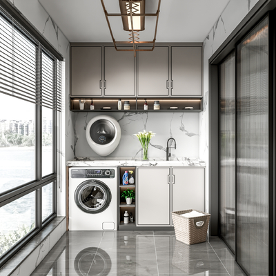 新中式阳台洗衣房su模型