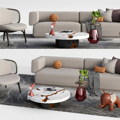 现代布艺沙发组合su模型