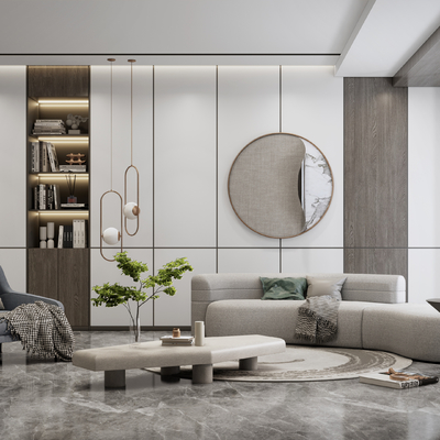 现代布艺沙发组合su模型