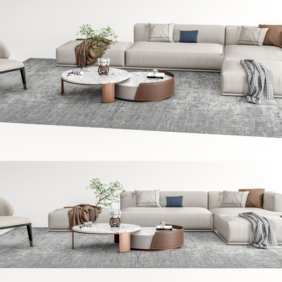 现代布艺转角沙发组合su模型