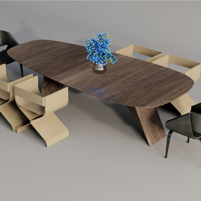 现代实木餐桌椅su模型