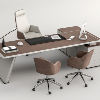  现代班台桌椅su模型 