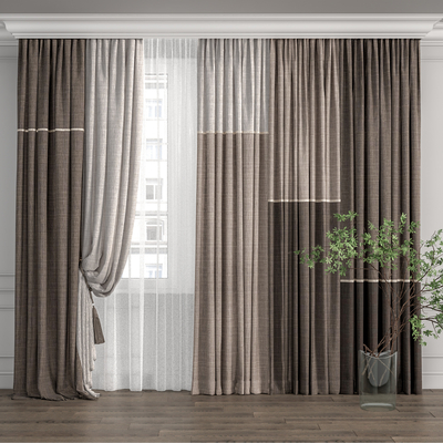 现代布艺窗帘su模型