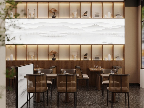  新中式中餐厅su模型 