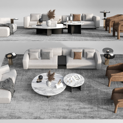 现代布艺组合沙发su模型