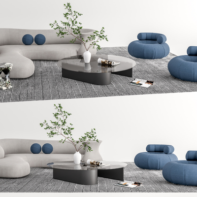 现代布艺沙发组合su模型