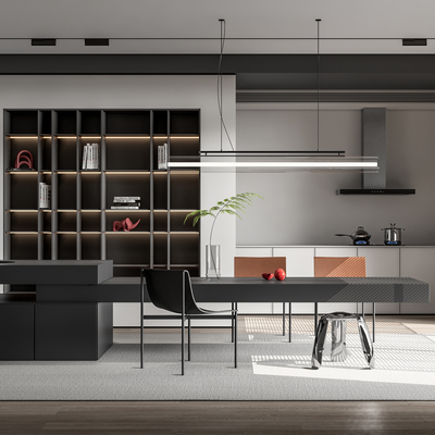 现代极简黑色餐厅su模型