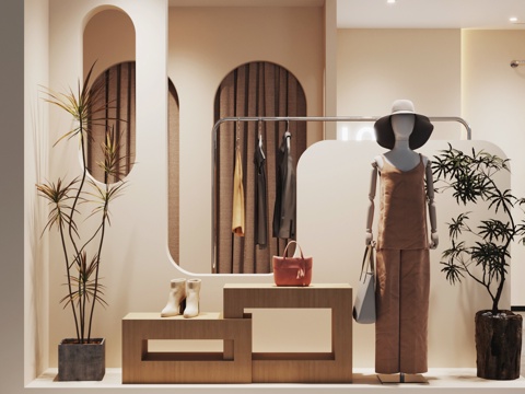  侘寂风女装店橱窗su模型 