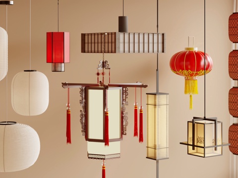  中式灯笼 烧烤店灯笼 祠堂灯笼su模型 