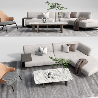现代布艺转角沙发su模型