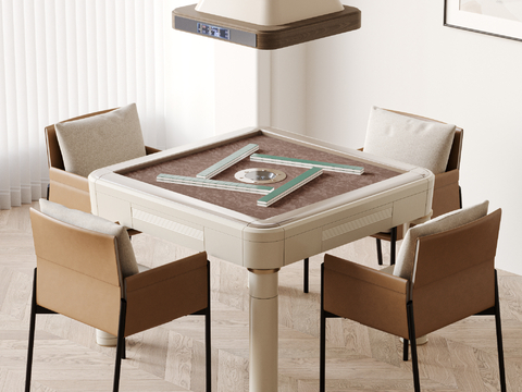  现代麻将桌 麻将桌椅 棋牌桌椅 棋牌室 休闲桌椅 吸烟灯su模型 