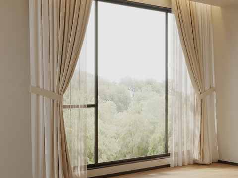 现代窗帘 布艺窗帘 纱帘su模型su模型