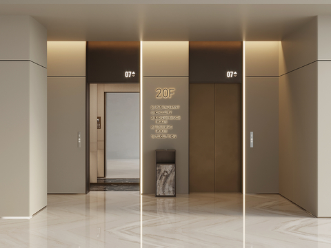 现代电梯厅 电梯间 电梯门 电梯轿厢su模型