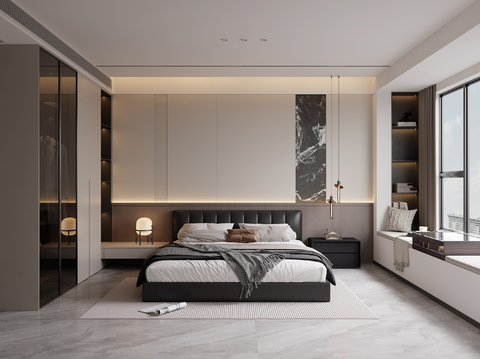 意式黑白灰卧室su模型