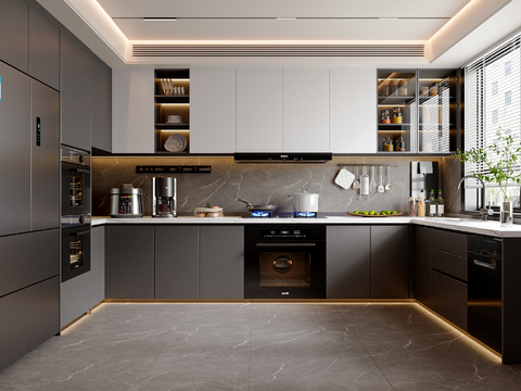 现代厨房 厨具 厨房用品 橱柜 灶台 厨房电器su模型