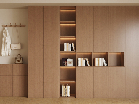 新中式原木装饰柜 整排装饰柜 原木风装饰柜 客厅装饰柜su模型