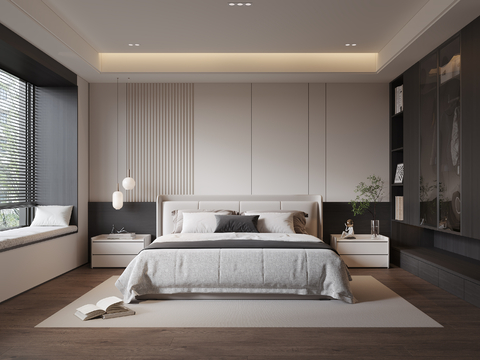 现代卧室 主卧 次卧 老人房 无主灯卧室 衣柜 吊灯 摆件su模型