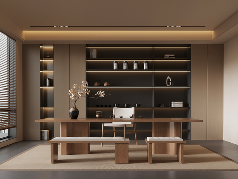 新中式茶室 茶桌椅su模型