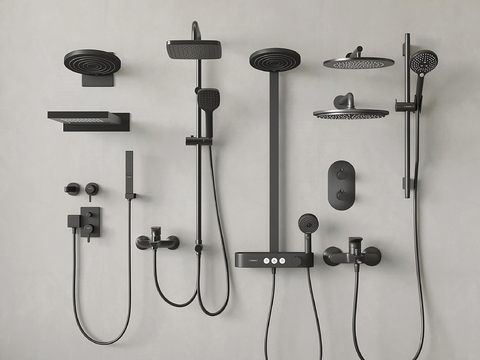 现代淋浴 花洒 隐藏式淋浴花洒su模型