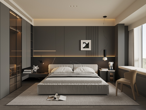 现代家居卧室su模型