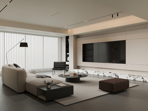 现代客厅 电视背景墙 沙发茶几组合su模型