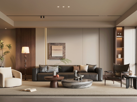 中古风客厅 中古风沙发组合 中古风家具 沙发茶几组合 中古风su模型