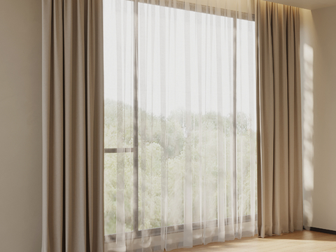 现代窗帘 布艺窗帘 纱帘su模型