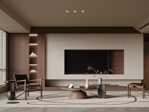 中古风电视背景墙su模型