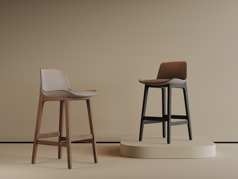 现代中古风吧椅 复古吧椅 长脚吧椅 新中式吧椅 吧凳 布艺吧su模型su模型